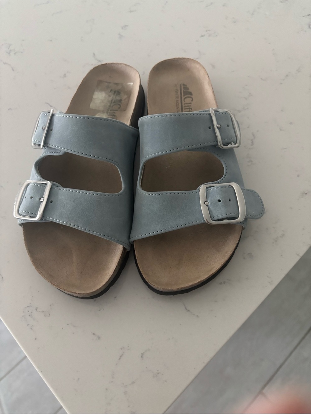 Cliffs by White MountainComfort Slide Sandals Light Blue Adjustable Size 7W